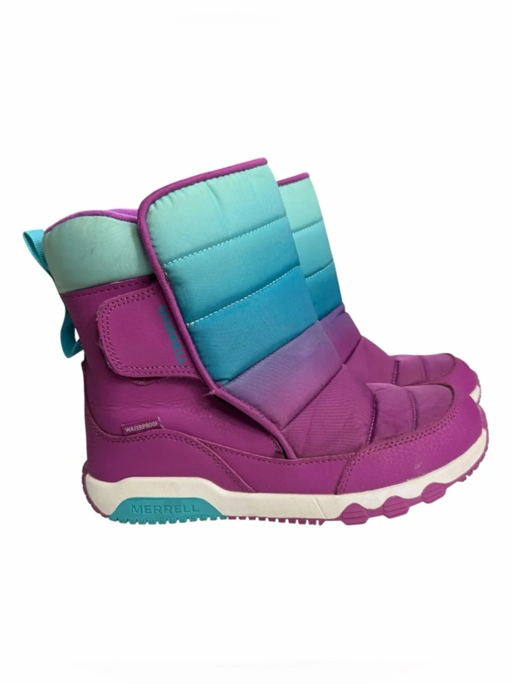 MERRELL Free Roam Puffer Girls Winter Boots in Berry Turquoise Sz 3 M Waterproof